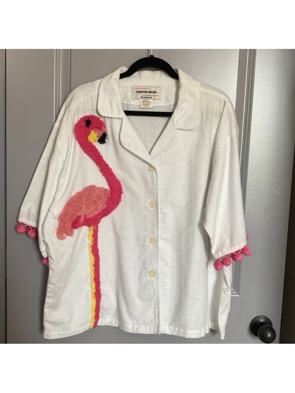 NWOT-White Flamingo Embroidered Button Down Shirt